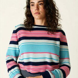 Kim Rogers Striped Sweater Women Large Blue Pink Lightweight Preppy Classic
